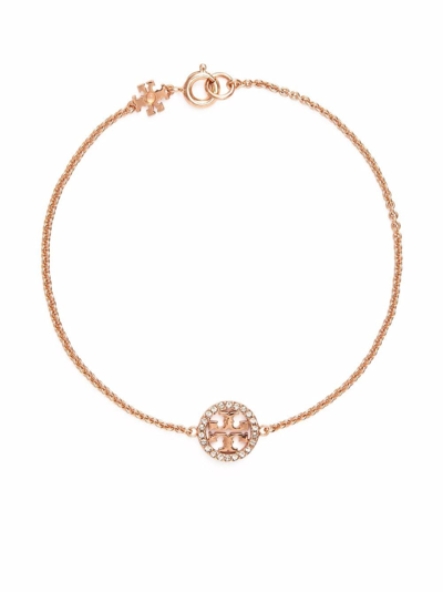 Tory Burch Pave Logo Miller Chain Bracelet In Rose Gold / Crystal