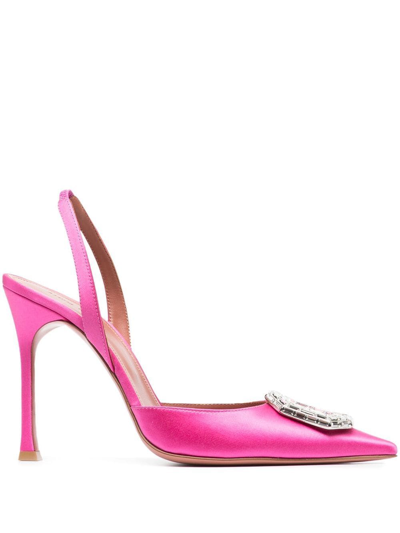 Amina Muaddi Camelia Crystal-embellished Satin Slingback Pumps In Pink