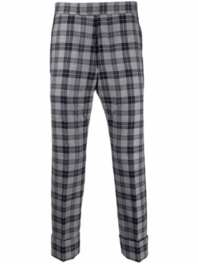 Thom Browne Tartan Cropped Tailored Trousers In Blue