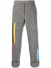 Thom Browne Flat Front Patchwork Detail Prince Of Wales Motif Wool Pants In Black