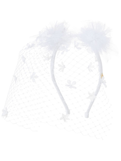 Maison Michel Yosh Pom-pom Flower Headband In White