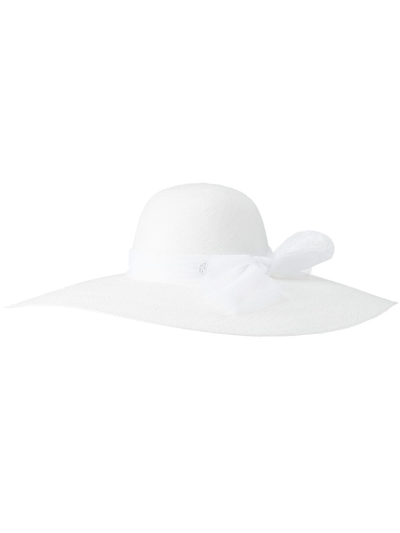 Maison Michel Blanche 花卉刺绣遮阳帽 In White