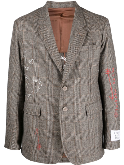 Etudes Studio Scribble-print Single-breasted Blazer In Brown