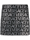 Versace Crystal Logo Virgin Wool Miniskirt In Schwarz