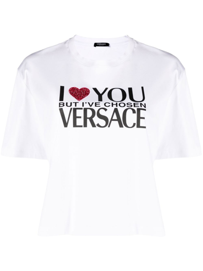 Versace T-shirt In Viscosa Colore Bianca Con Stampa Frontale In White