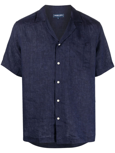 Frescobol Carioca Angelo Short-sleeve Linen Shirt In Blue