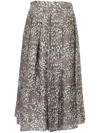 Brunello Cucinelli Abstract-print Pleated Silk-poplin Midi Skirt In Braun