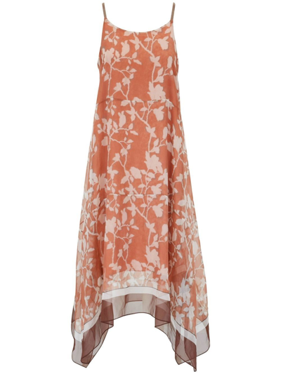 Brunello Cucinelli Floral Scarf Handkerchief Silk Sundress In Ginger Floral