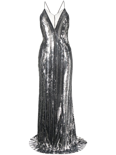 Galvan Sequin-embellished Gown In Silver