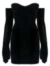 Off-white Fuzzy Body-con Mini Dress With Attached Gloves In Schwarz
