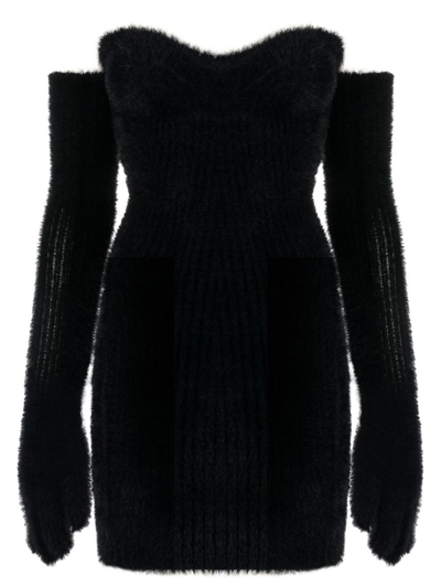 OFF-WHITE FUZZY GLOVES STRAPLESS MINIDRESS