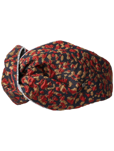 Maison Michel Romane Leopard Jacquard Headband In Red