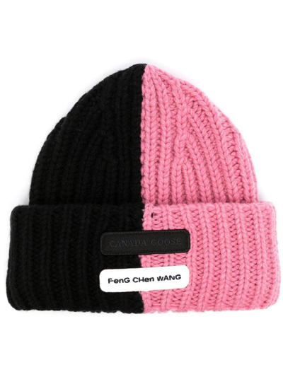 Canada Goose X Feng Chen Wang Pink Logo Patch Beanie In Black