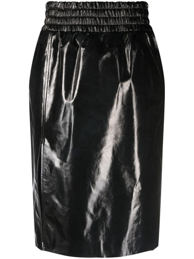 Tom Ford Shiny Textured Leather Midi Skirt In Black
