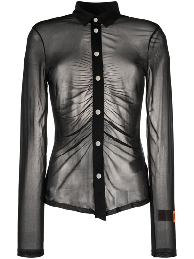 Heron Preston Georgette Ruched Long-sleeve Shirt In Schwarz