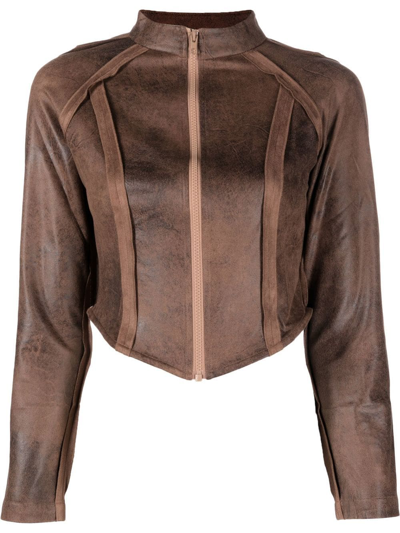 Kim Shui Brown Moto Faux Leather Open Seam Jacket