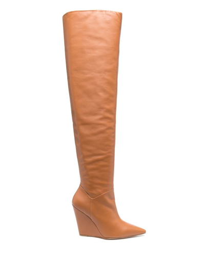 Stuart Weitzman Pointed 115mm Leather Boots In Brown