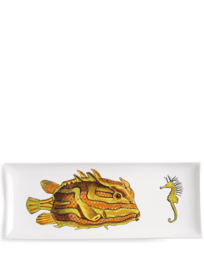 Fornasetti Fish-print Glazed Tray In Weiss