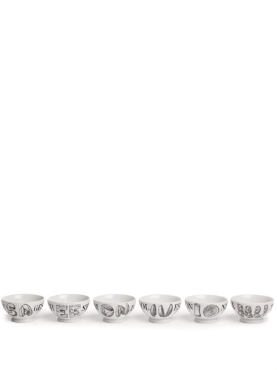 Fornasetti Set Of Six Bowls In Weiss