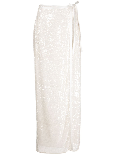Adam Lippes Sequinned Wrap Maxi-skirt In Neutrals