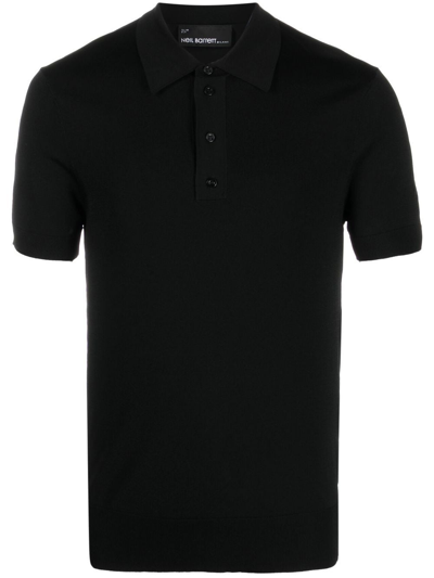 Neil Barrett Ribbed-detail Knitted Polo Top In Black  