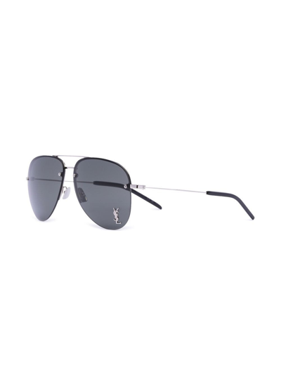 Saint Laurent Monogram-plaque Pilot-frame Sunglasses In Silber