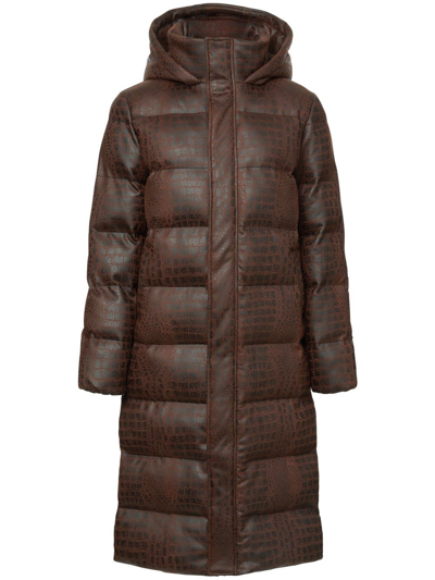 Unreal Fur Crocodile-effect Padded Coat In Brown