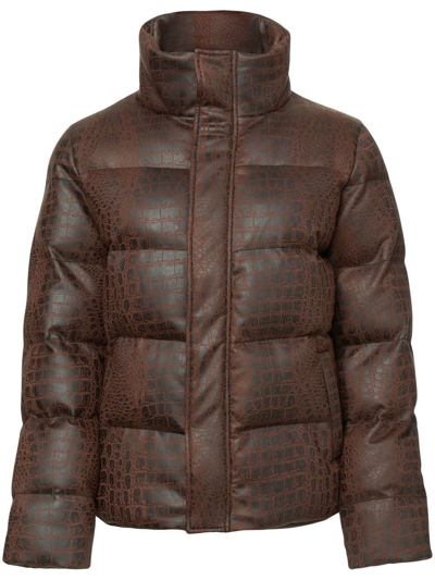 Unreal Fur Crocodile-effect Padded Jacket In Brown