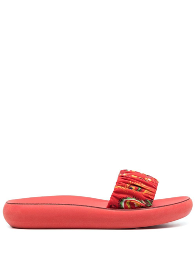 Ancient Greek Sandals Tayegete Bandana-print Slides In Red