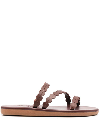 Ancient Greek Sandals Oceanis Brown Scalloped Leather Sandals