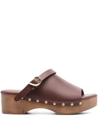 Ancient Greek Sandals Buckled Leather Clogs In Brown
