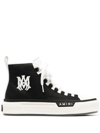 Amiri Ma Court Leather-trimmed Canvas High-top Sneakers In Nero