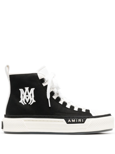 Amiri Ma Court Leather-trimmed Canvas High-top Trainers In Black,white