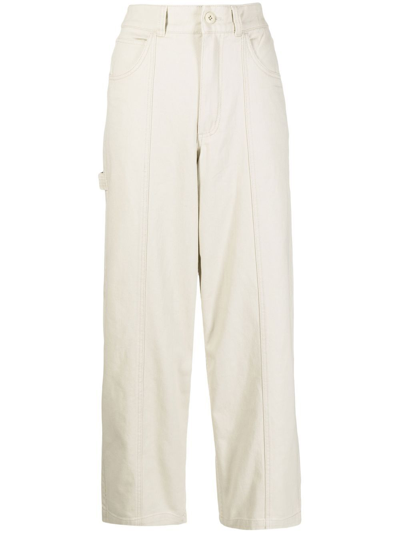 Izzue High-waisted Wide-leg Trousers In White