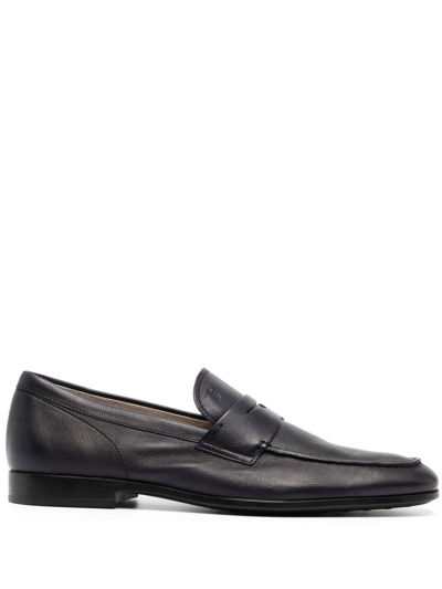 Tod's Men's Black Leather Loafers With Visible Stitching And Penny Bar