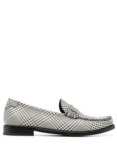 Saint Laurent Checked Slip-on Loafers In Coffee/white
