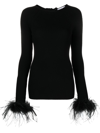 Giuseppe Di Morabito Feather-trim Ribbed-knit Top In Black