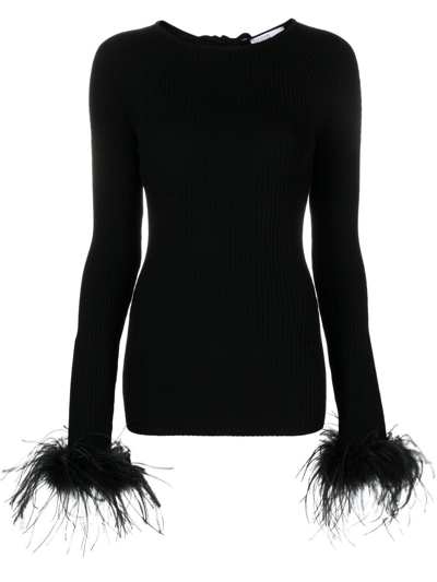 Giuseppe Di Morabito Feather-trim Ribbed-knit Top In Schwarz
