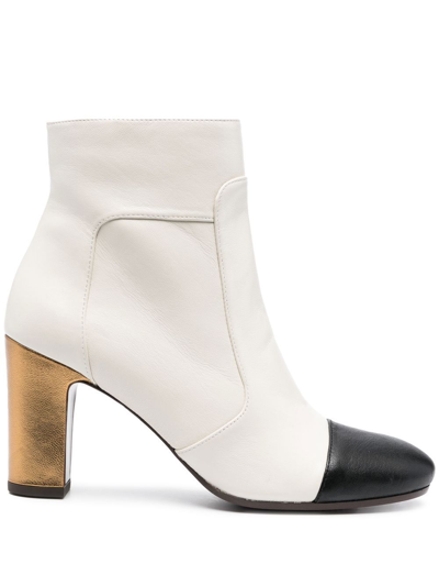 Chie Mihara Wetop High Heels Ankle Boots In Beige Leather