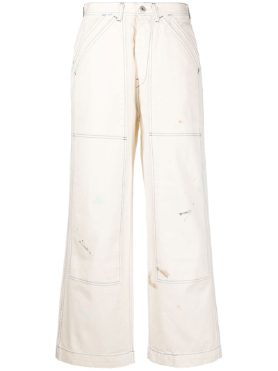 Chimala Contrast-stitching Wide-leg Jeans In Nude