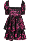 Alice And Olivia Emmalou Puff-sleeve Tiered Mini Dress In Rosa