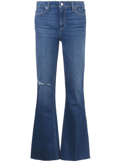 Paige Bootcut Distressed Jeans In Blue