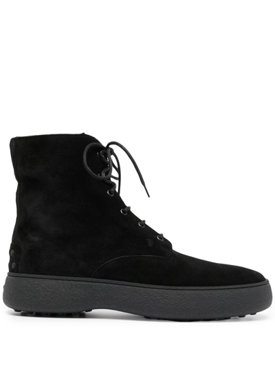 Tod's W.g. Lace-up Suede Boots In Black