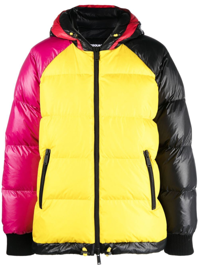 Dsquared2 Color-block Hooded Down Jacket In Multicolour