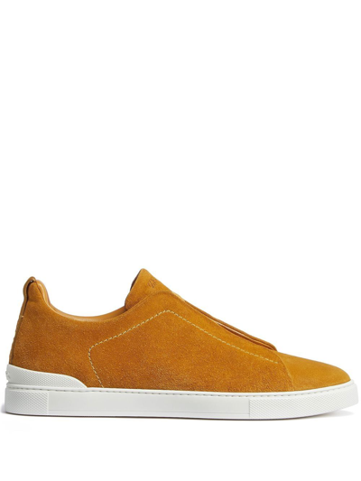 Zegna Lace-up Suede Sneakers In Orange
