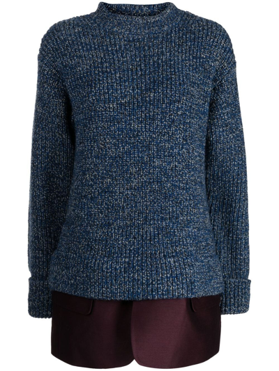 Toga Layered Knitted Wool Jumper In Blue