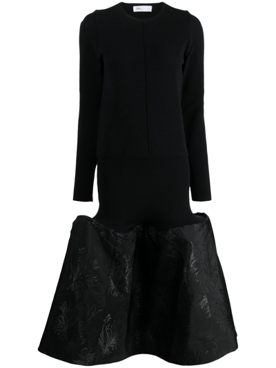 Toga Flared Patterned-jacquard Midi Dress In Black