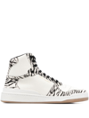 Saint Laurent Men's Sl/24 Mid-top Sneakers In Smooth Leather And Zebra Print Pony Effect Leather In Weiss