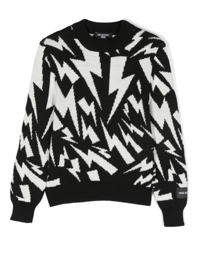 Neil Barrett Kids' Black Sweater For Boy With Iconic White Lightning Bolts