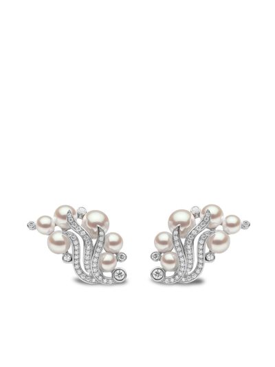 Yoko London 18kt White Gold Raindrop Pearl And Diamond Earrings In Silver